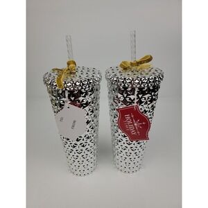 Holiday Time Silver Textured Studded Tumbler Set of 2 with Straws 26oz
